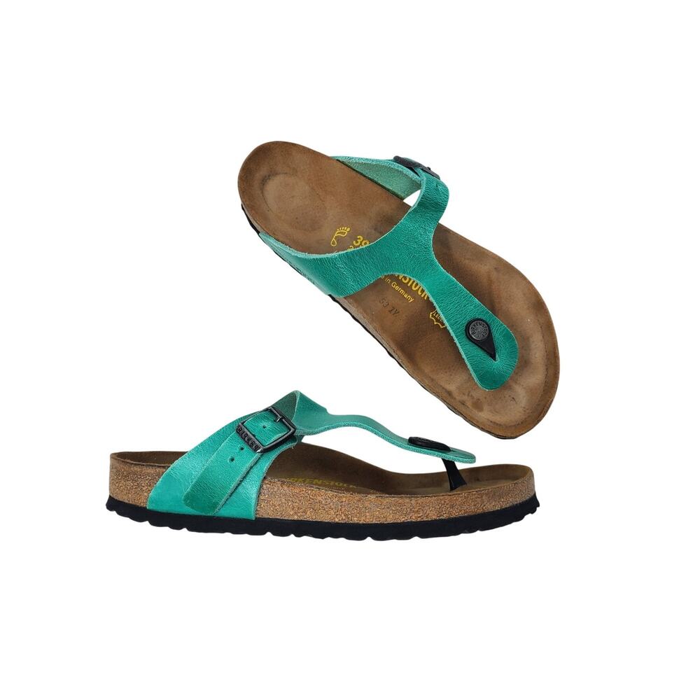 Birkenstock Gizeh Birko-Flor Leather Thong Sandals Mint Green Size 39 US 8 - 8.5